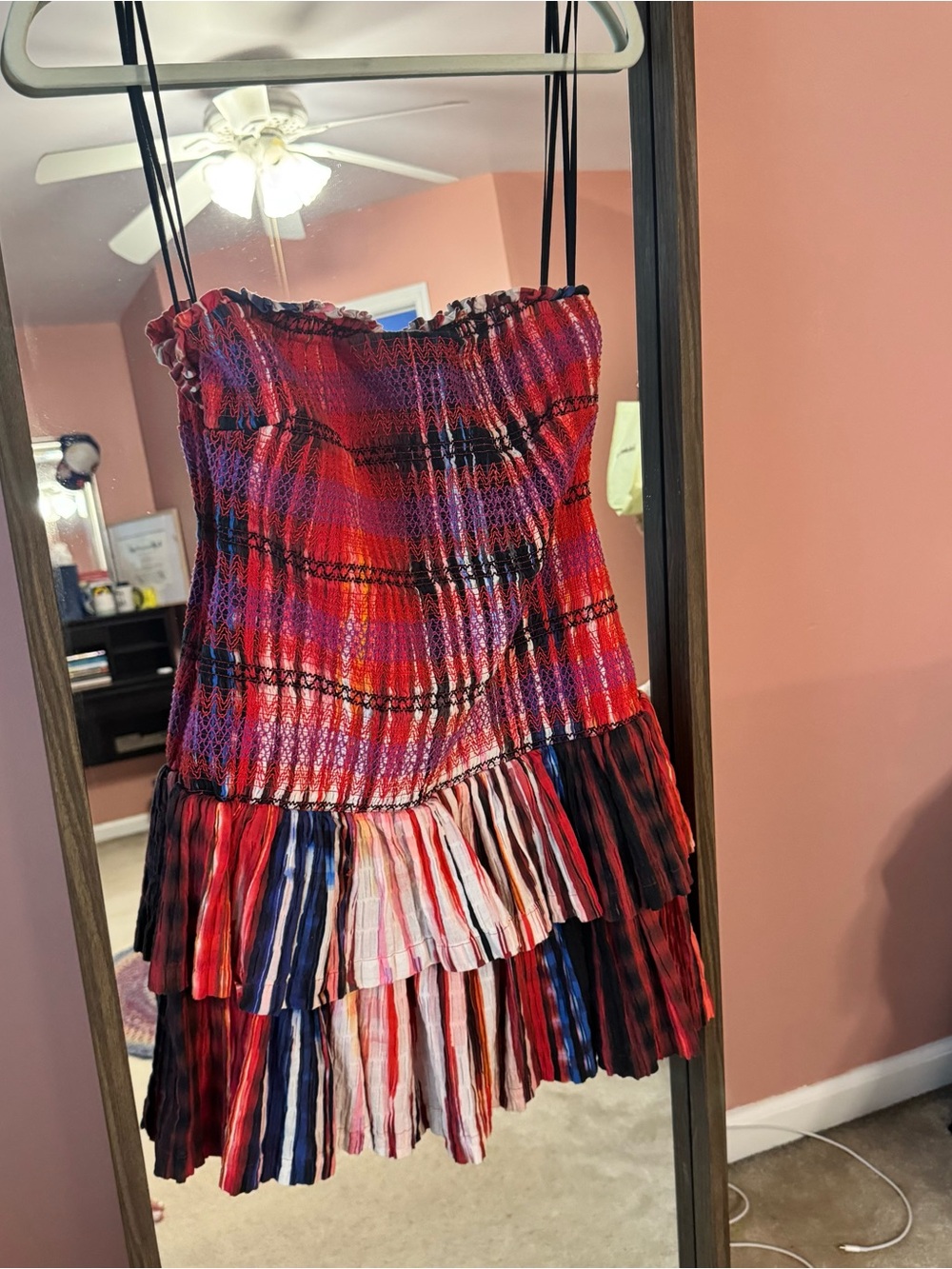 Anthropologie - Smocked Tiered Mini Dress - Red, Blue, Pink